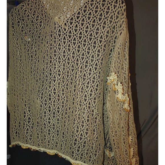 Jessica London Plus Size Boho Hippie Kimono Tassel Brown Cardigan Crochet Beads - Picture 8 of 12